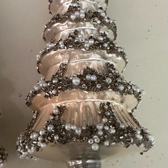 Holiday Antique Silver Mercury Glass Tree Bejeweled Pearls Beads Ornaments OoAK - Picture 6 of 6